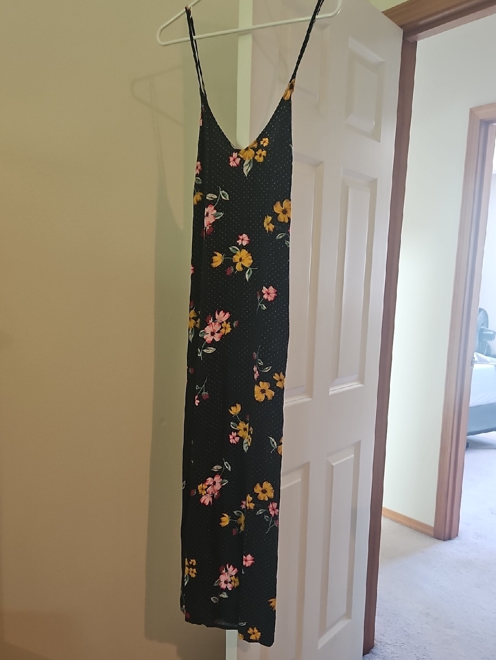 Old Navy Black Maxi Slip Dress with Pink & Yellow Floral Print